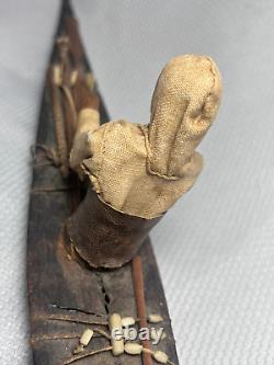 Inuit Eskimo Handmade Wood Stitched Skin Kayak Model Fisherman Boat Antique
