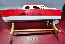 Japanese Rico Port Patrol Battery Operated WOODEN MODEL BOAT TOY Box Japan