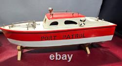 Japanese Rico Port Patrol Battery Operated WOODEN MODEL BOAT TOY Box Japan