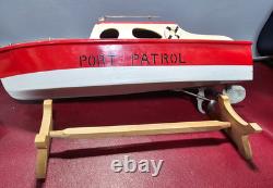 Japanese Rico Port Patrol Battery Operated WOODEN MODEL BOAT TOY Box Japan