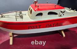 Japanese Rico Port Patrol Battery Operated WOODEN MODEL BOAT TOY Box Japan