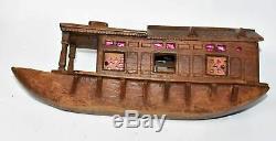 Kashmir India Carved Model Boat House Vintage Teak Wood Junk Toy