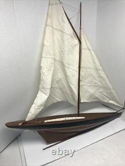 LARGE Vintage hollow wood boat pond yacht Display Ship Sailboat model- 36x41