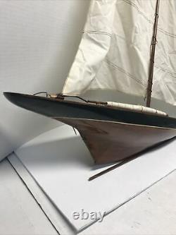 LARGE Vintage hollow wood boat pond yacht Display Ship Sailboat model- 36x41