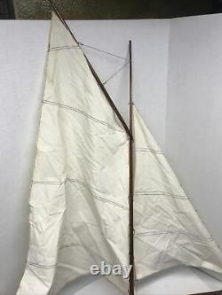 LARGE Vintage hollow wood boat pond yacht Display Ship Sailboat model- 36x41