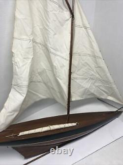 LARGE Vintage hollow wood boat pond yacht Display Ship Sailboat model- 36x41