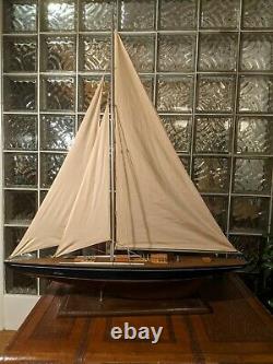 LARGE Vintage hollow wood boat pond yacht Display Ship Sailboat model- 36x44