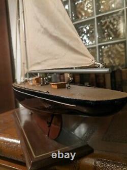 LARGE Vintage hollow wood boat pond yacht Display Ship Sailboat model- 36x44