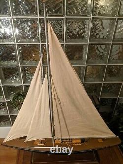 LARGE Vintage hollow wood boat pond yacht Display Ship Sailboat model- 36x44