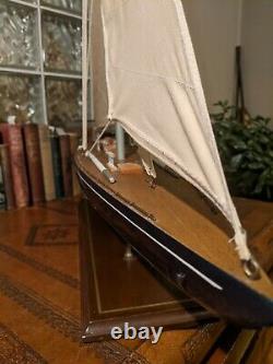 LARGE Vintage hollow wood boat pond yacht Display Ship Sailboat model- 36x44
