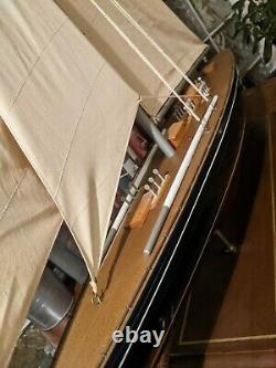 LARGE Vintage hollow wood boat pond yacht Display Ship Sailboat model- 36x44