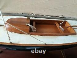 LARGE Vintage hollow wood boat pond yacht Display Ship Sailboat model- 37x44