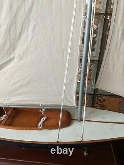 LARGE Vintage hollow wood boat pond yacht Display Ship Sailboat model- 37x44