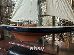 LARGE Vintage hollow wood boat pond yacht Display Ship Sailboat model- 37x44
