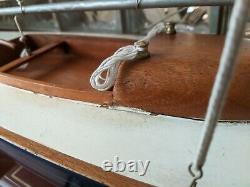 LARGE Vintage hollow wood boat pond yacht Display Ship Sailboat model- 37x44