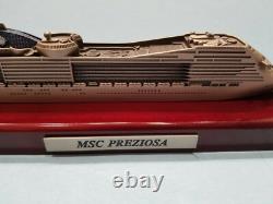 Large 10.5 MSC Preziosa Cruise Ship Metal Model Boat on Polished Wood Display