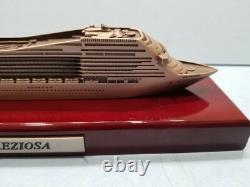 Large 10.5 MSC Preziosa Cruise Ship Metal Model Boat on Polished Wood Display
