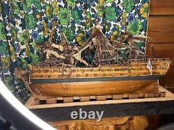 Large 3 Foot Antique Model Sailing Ship Hand Crafted Wood Brass Canons Detailed