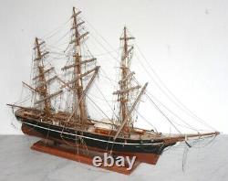 Large Antique Model Sailing Ship Hand Crafted Wood Museum Quality Details RARE