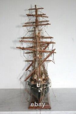 Large Antique Model Sailing Ship Hand Crafted Wood Museum Quality Details RARE