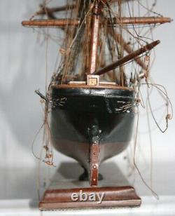 Large Antique Model Sailing Ship Hand Crafted Wood Museum Quality Details RARE