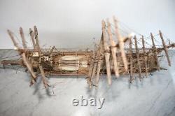 Large Antique Model Sailing Ship Hand Crafted Wood Museum Quality Details RARE