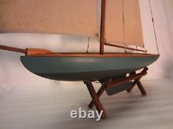 Large English Made Vintage 1940's Wood Model Pond BoatYachtSailboat 29 X 37