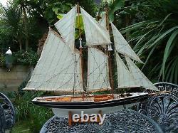 Large Model Bluenose Yacht 80cm On Stand Hand Made Wooden -maritime Ship Boat