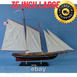 Large Painted SAILBOAT MODEL America, Wooden Yacht Schooner Boat Ship Nautical