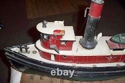 Large Vintage Handmade Wood Folk Art Wwi Tug Boat Model Signed And Dated