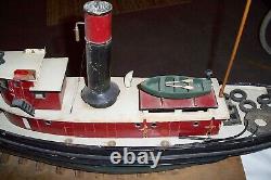 Large Vintage Handmade Wood Folk Art Wwi Tug Boat Model Signed And Dated