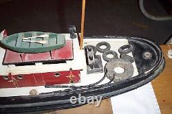 Large Vintage Handmade Wood Folk Art Wwi Tug Boat Model Signed And Dated