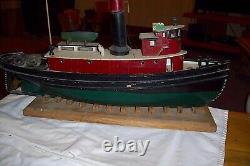 Large Vintage Handmade Wood Folk Art Wwi Tug Boat Model Signed And Dated