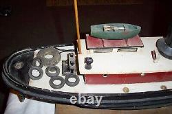 Large Vintage Handmade Wood Folk Art Wwi Tug Boat Model Signed And Dated
