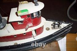 Large Vintage Handmade Wood Folk Art Wwi Tug Boat Model Signed And Dated