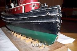 Large Vintage Handmade Wood Folk Art Wwi Tug Boat Model Signed And Dated