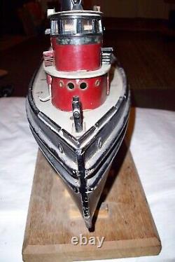 Large Vintage Handmade Wood Folk Art Wwi Tug Boat Model Signed And Dated