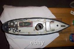 Large Vintage Handmade Wood Folk Art Wwi Tug Boat Model Signed And Dated