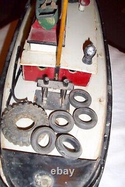 Large Vintage Handmade Wood Folk Art Wwi Tug Boat Model Signed And Dated