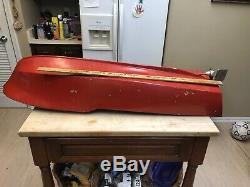 Large Vintage Model Pond Wood boat Hull, Restoration Project 48 X 14 Toy RC