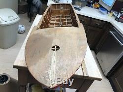 Large Vintage Model Pond Wood boat Hull, Restoration Project 48 X 14 Toy RC