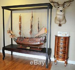 Large Wooden Display Case 65 Cabinet Tall Ship, Yacht, Boat Models No Glass
