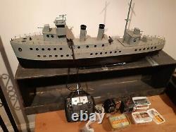 Large scratchbuilt model boat, Remote Control military ship 3ft. RARE RC BOAT