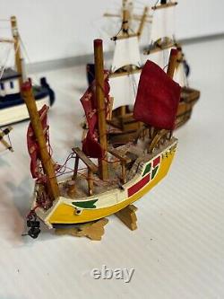Lot 6 Miniature Wooden Christmas Ornaments Dollhouse Models Sailing Ships Boats