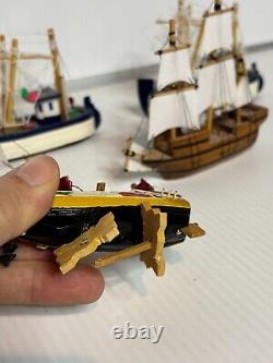 Lot 6 Miniature Wooden Christmas Ornaments Dollhouse Models Sailing Ships Boats