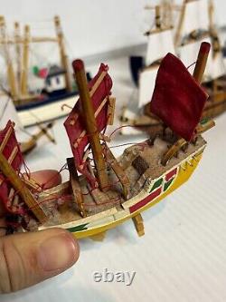 Lot 6 Miniature Wooden Christmas Ornaments Dollhouse Models Sailing Ships Boats