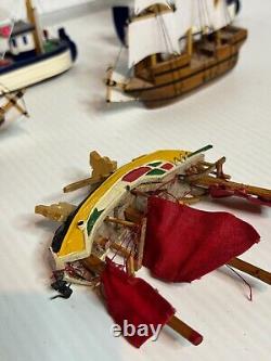 Lot 6 Miniature Wooden Christmas Ornaments Dollhouse Models Sailing Ships Boats