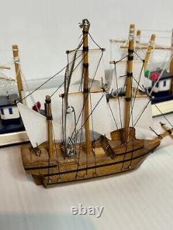Lot 6 Miniature Wooden Christmas Ornaments Dollhouse Models Sailing Ships Boats