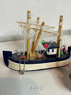 Lot 6 Miniature Wooden Christmas Ornaments Dollhouse Models Sailing Ships Boats