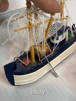 Lot 6 Miniature Wooden Christmas Ornaments Dollhouse Models Sailing Ships Boats